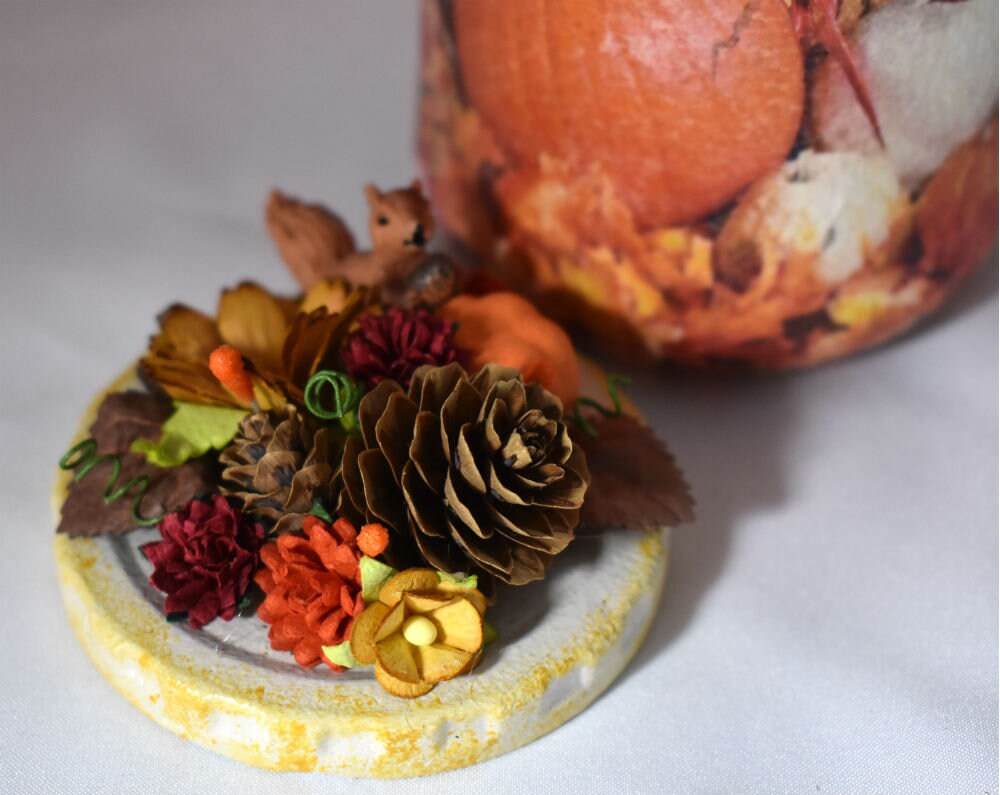 Autumn Decoupage Mixed Media Glass Jar - 7-063