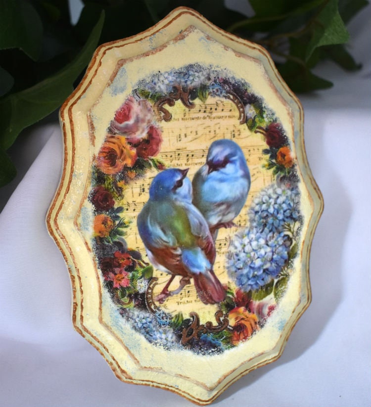 Birds and Light Blue Butterfly Decorative Plaque - 7-062