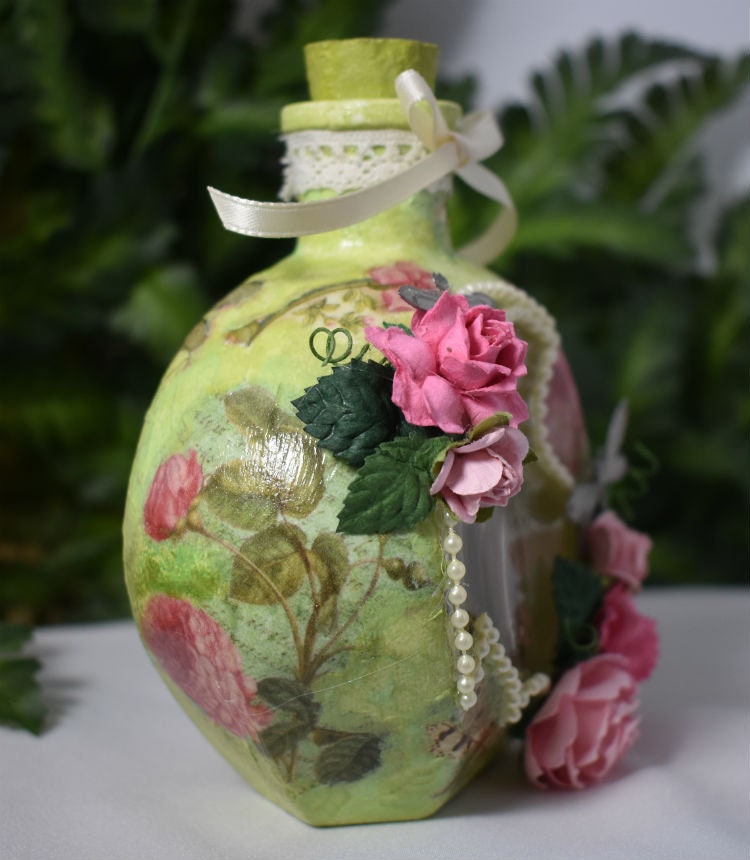 Spring Botanic Decoupage Glass Mixed Media Jar - 7-059