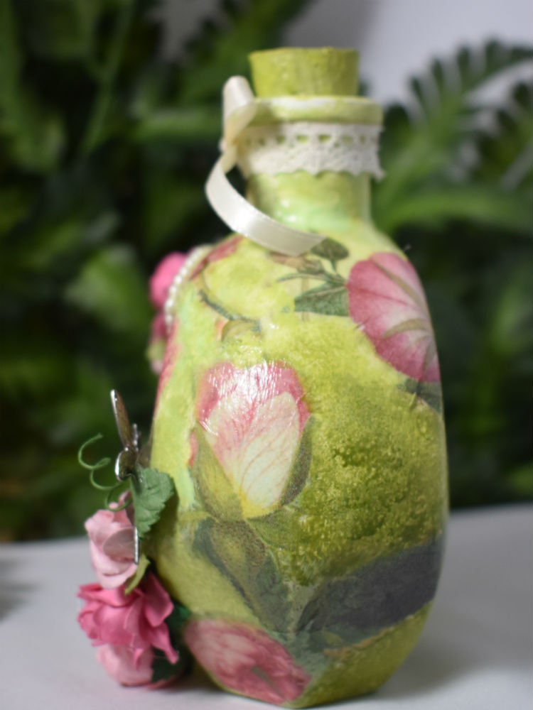Spring Botanic Decoupage Glass Mixed Media Jar - 7-059