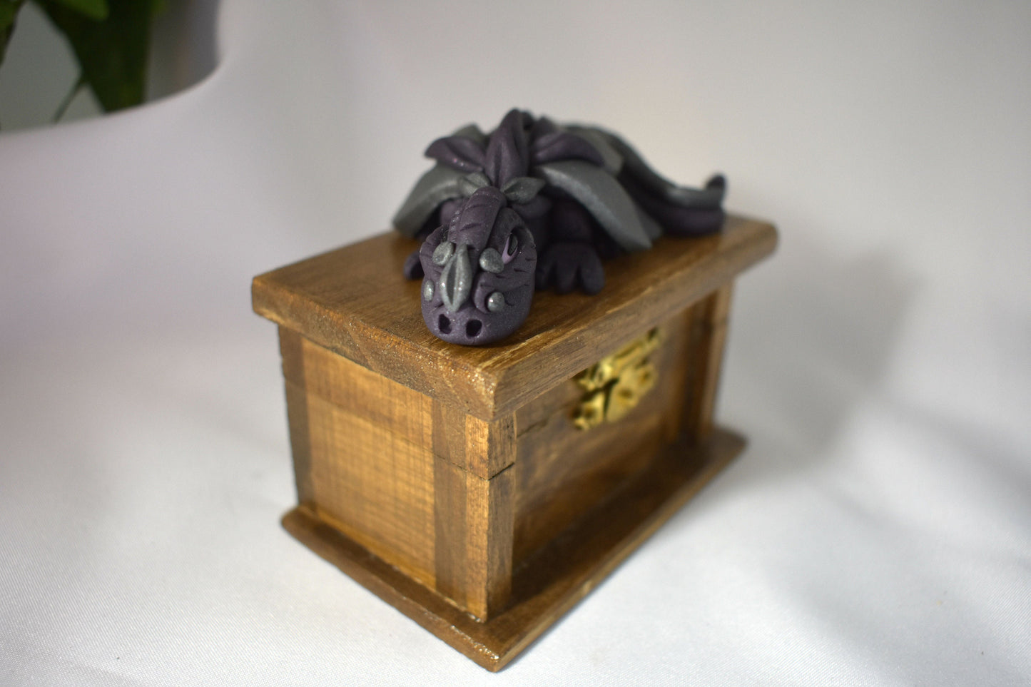 Tiny Polymer Clay Dragon on Wood Box - 1-109