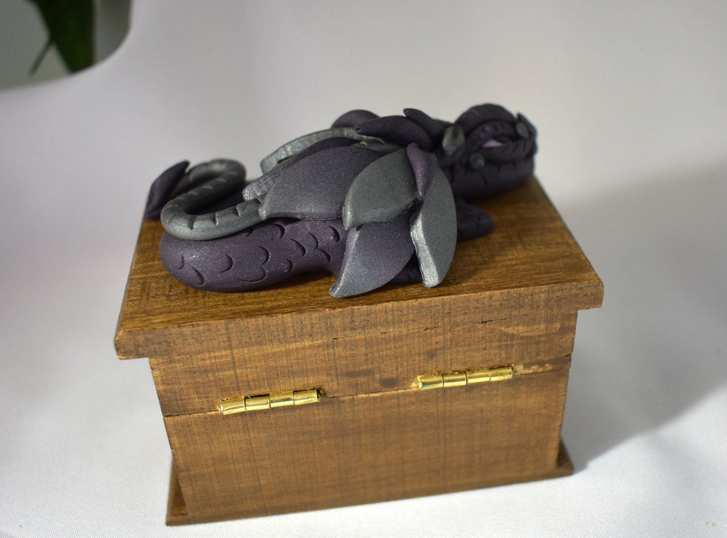 Tiny Polymer Clay Dragon on Wood Box - 1-109