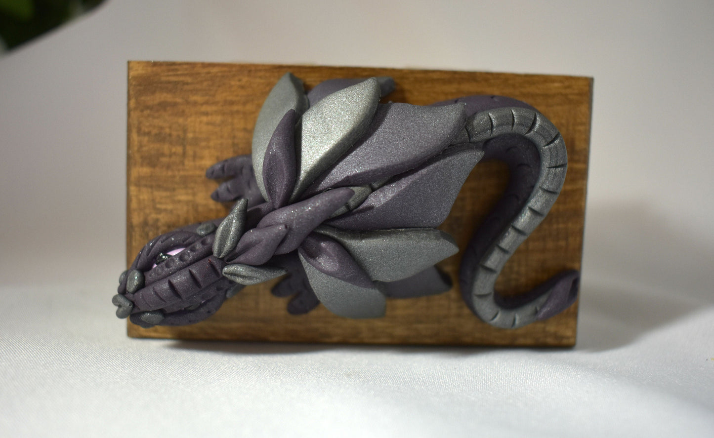 Tiny Polymer Clay Dragon on Wood Box - 1-109