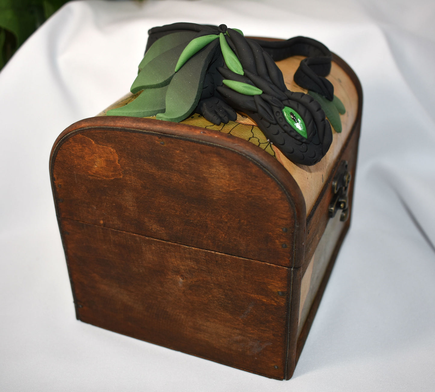 Polymer Clay Black Dragon on Map Chest - 1-111