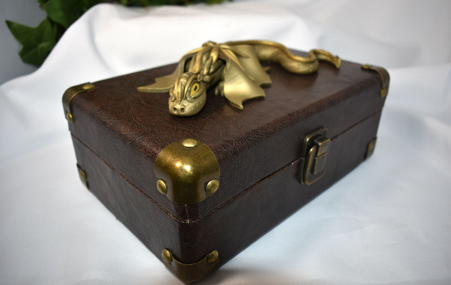 Polymer Clay Gold Dragon on Brown Chest - 1-113