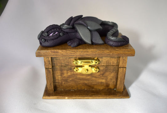 Tiny Polymer Clay Dragon on Wood Box - 1-109