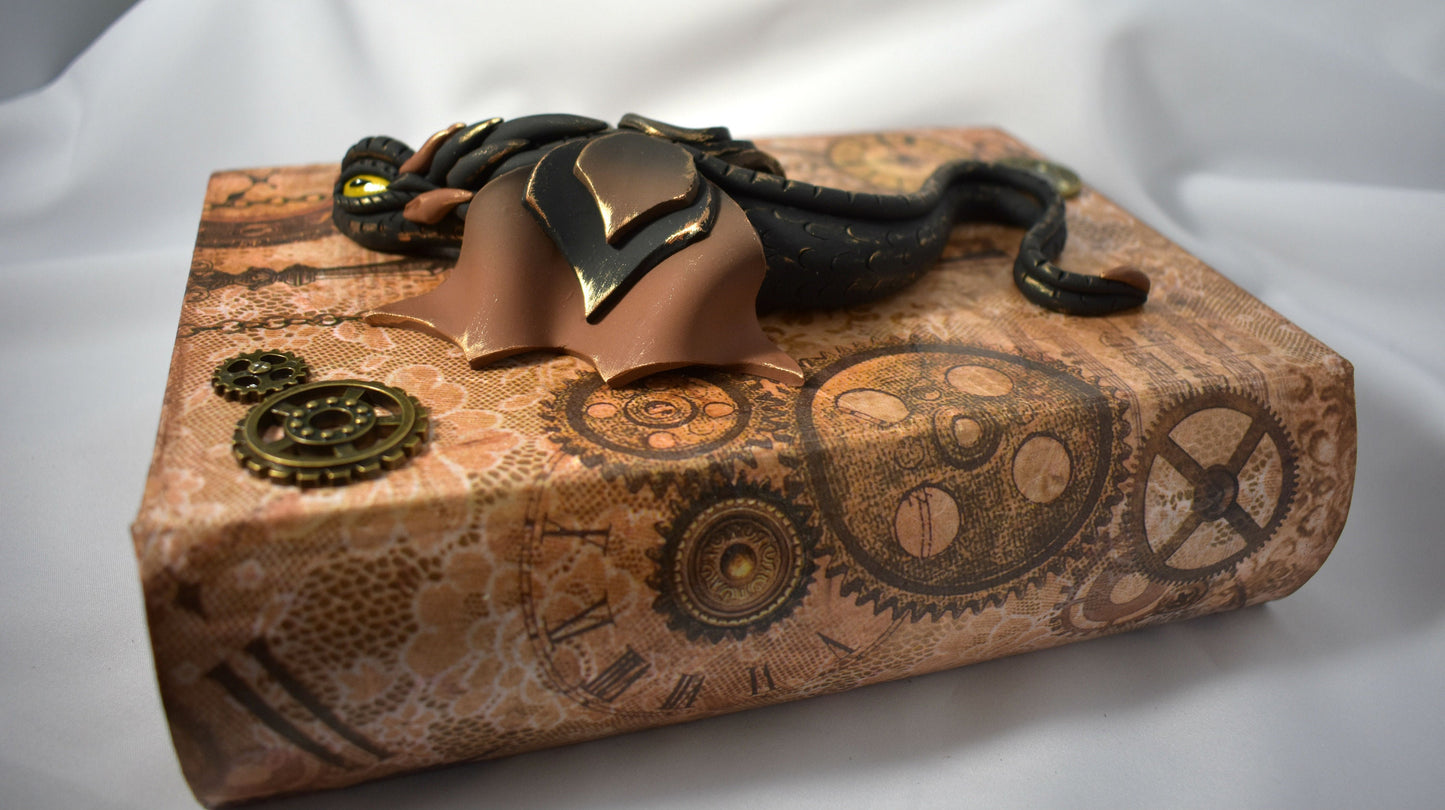 Polymer Clay Black Dragon on Altered Paper Mache Box - 1-110