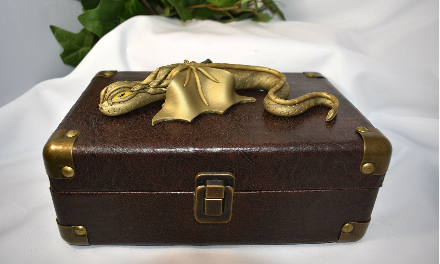 Polymer Clay Gold Dragon on Brown Chest - 1-113