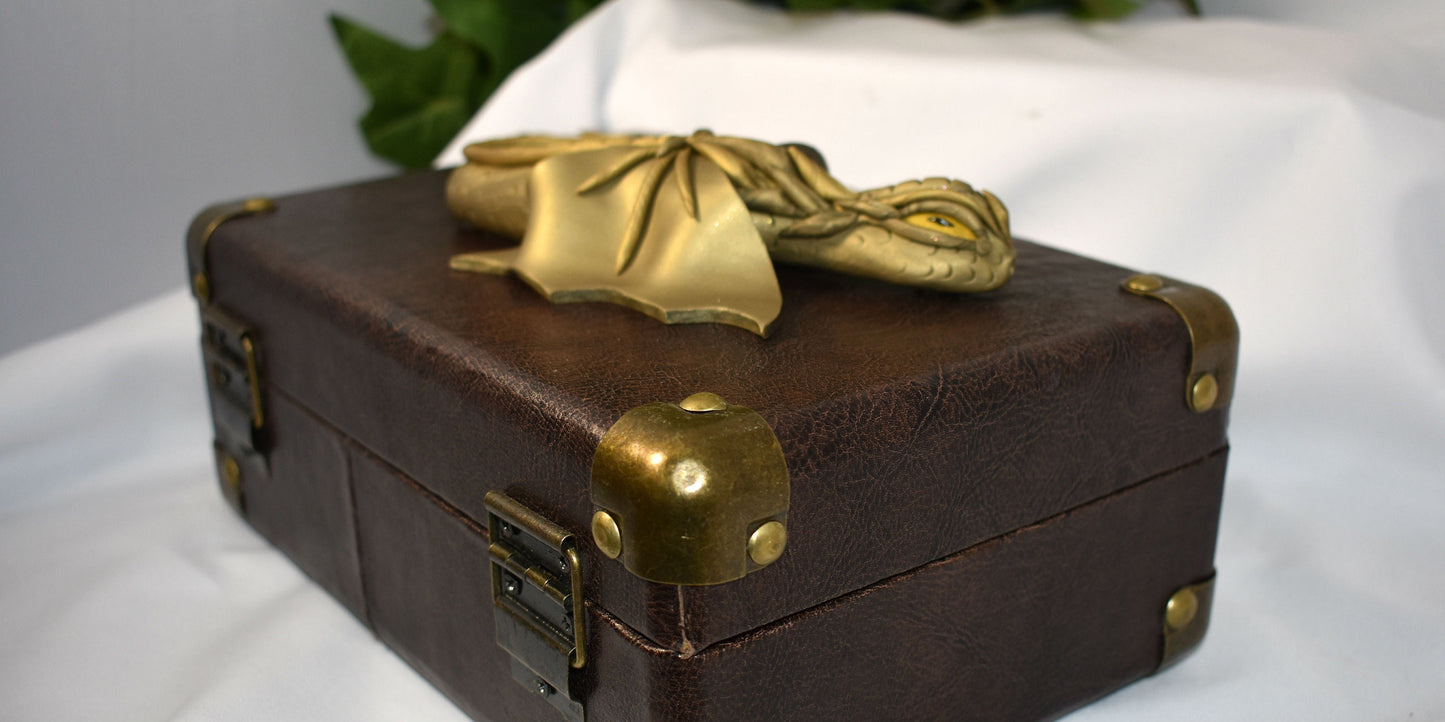 Polymer Clay Gold Dragon on Brown Chest - 1-113
