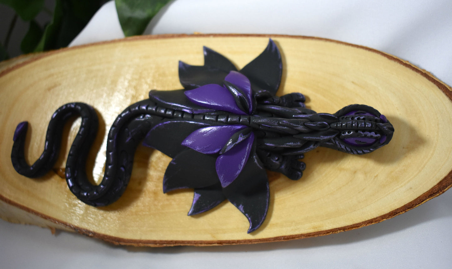 Black and Purple Polymer Clay Dragon - 1-119
