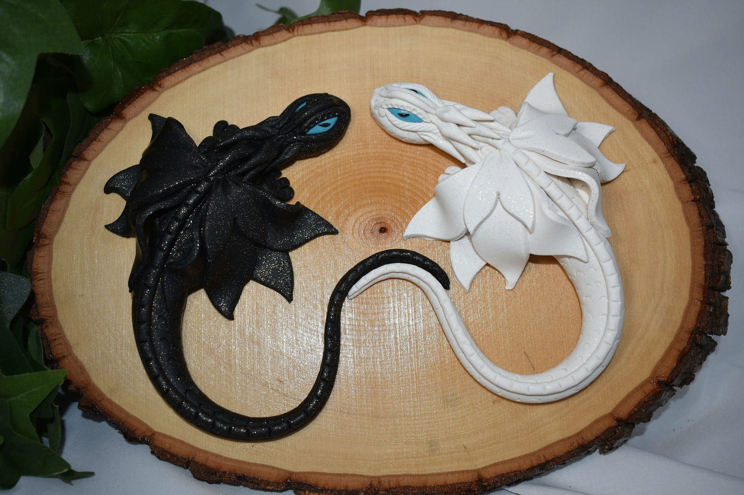 White and Black Clay Dragon Pair Wall Decor - 1-121