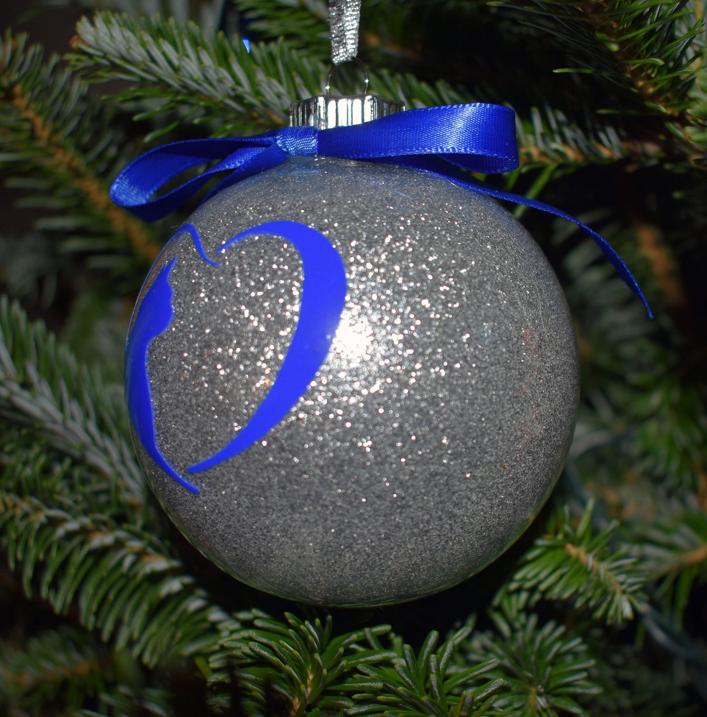 Cat Glitter White and Blue Ornament - 7-018