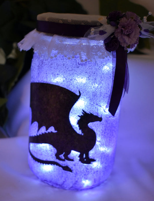 Lighted Purple Dragon Decoupage Mason Jar - 7-070