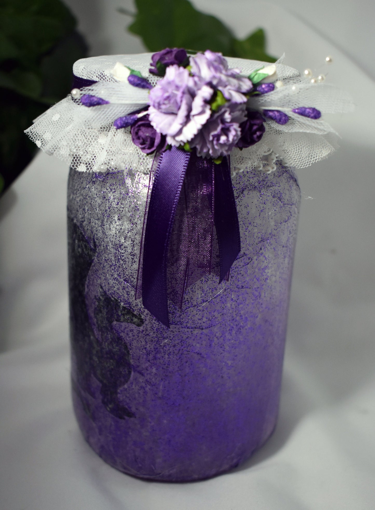 Lighted Purple Dragon Decoupage Mason Jar - 7-070