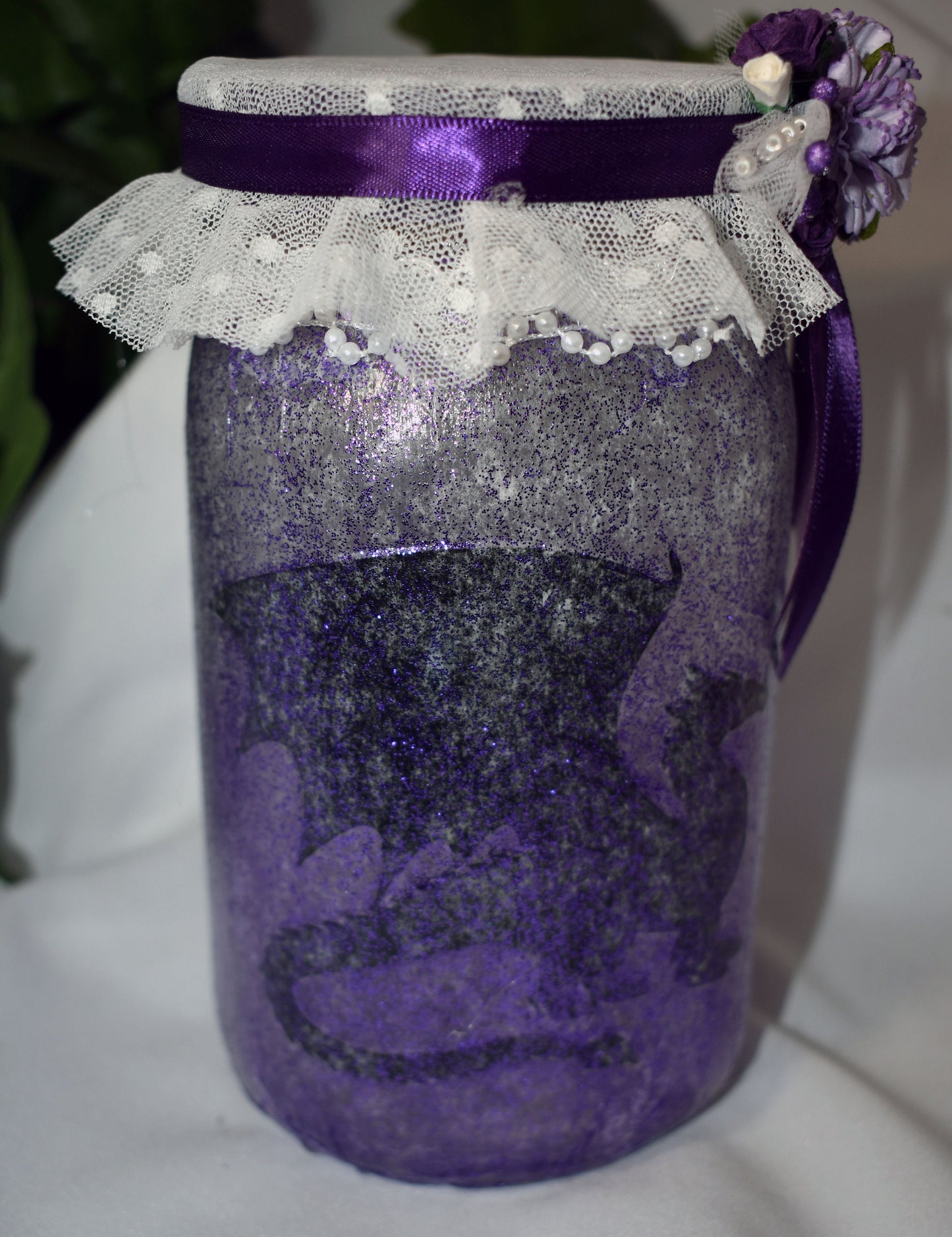 Lighted Purple Dragon Decoupage Mason Jar - 7-070