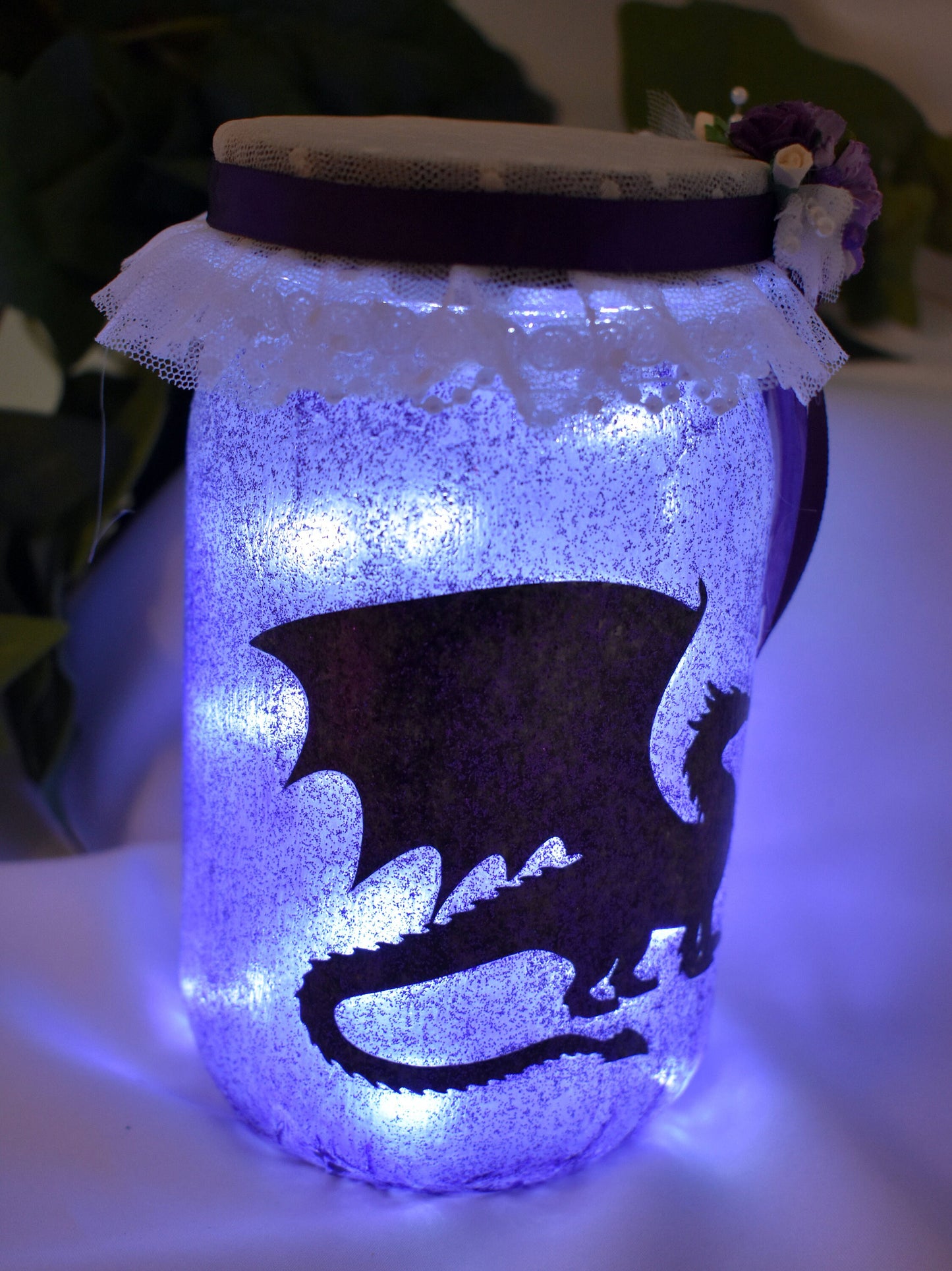Lighted Purple Dragon Decoupage Mason Jar - 7-070