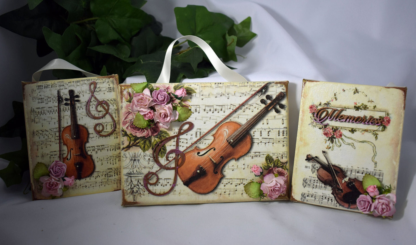 Music and Memories Mixed Media Trio Handmade Canvas - 11-023