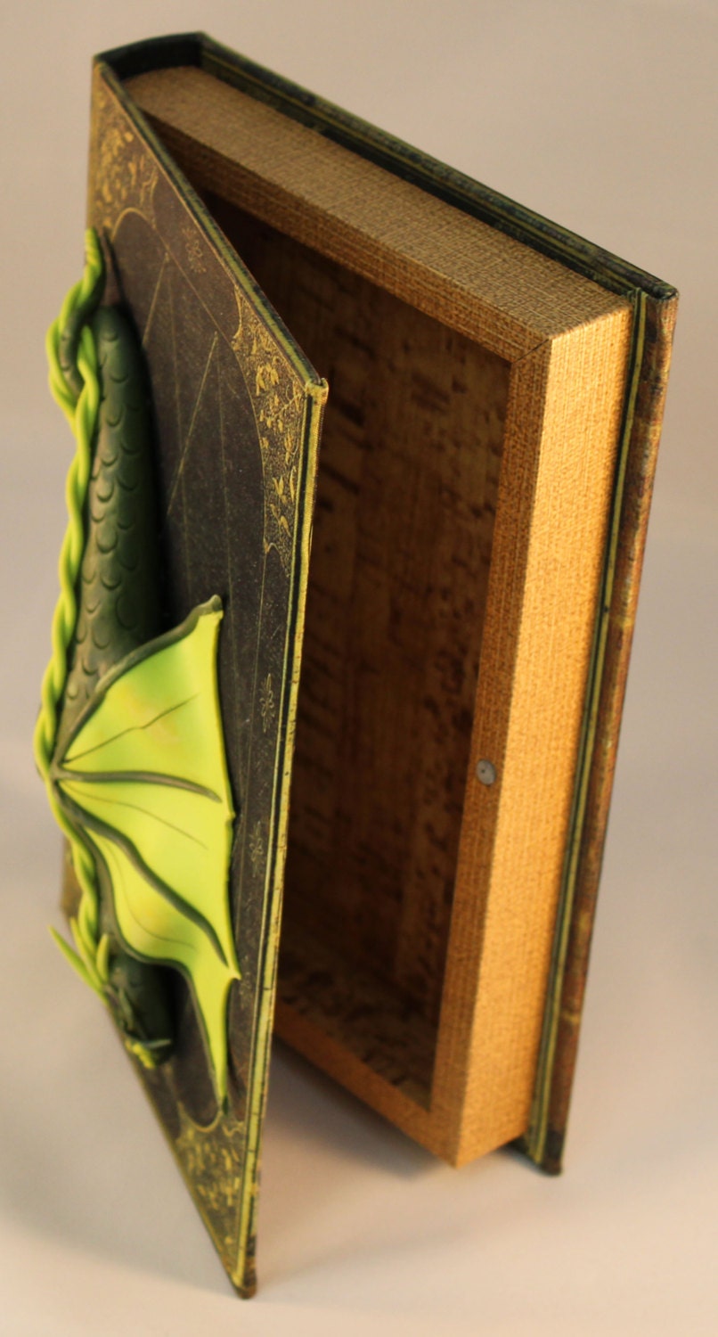 Polymer Clay Green Dragon on Storage Book - 1-045