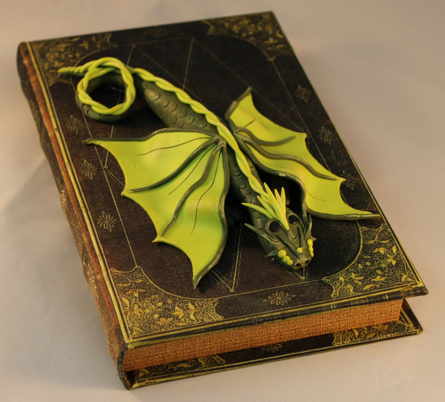 Polymer Clay Green Dragon on Storage Book - 1-045