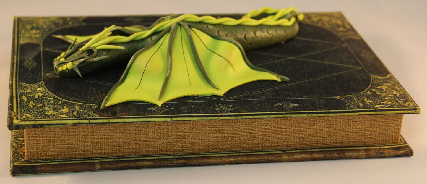 Polymer Clay Green Dragon on Storage Book - 1-045