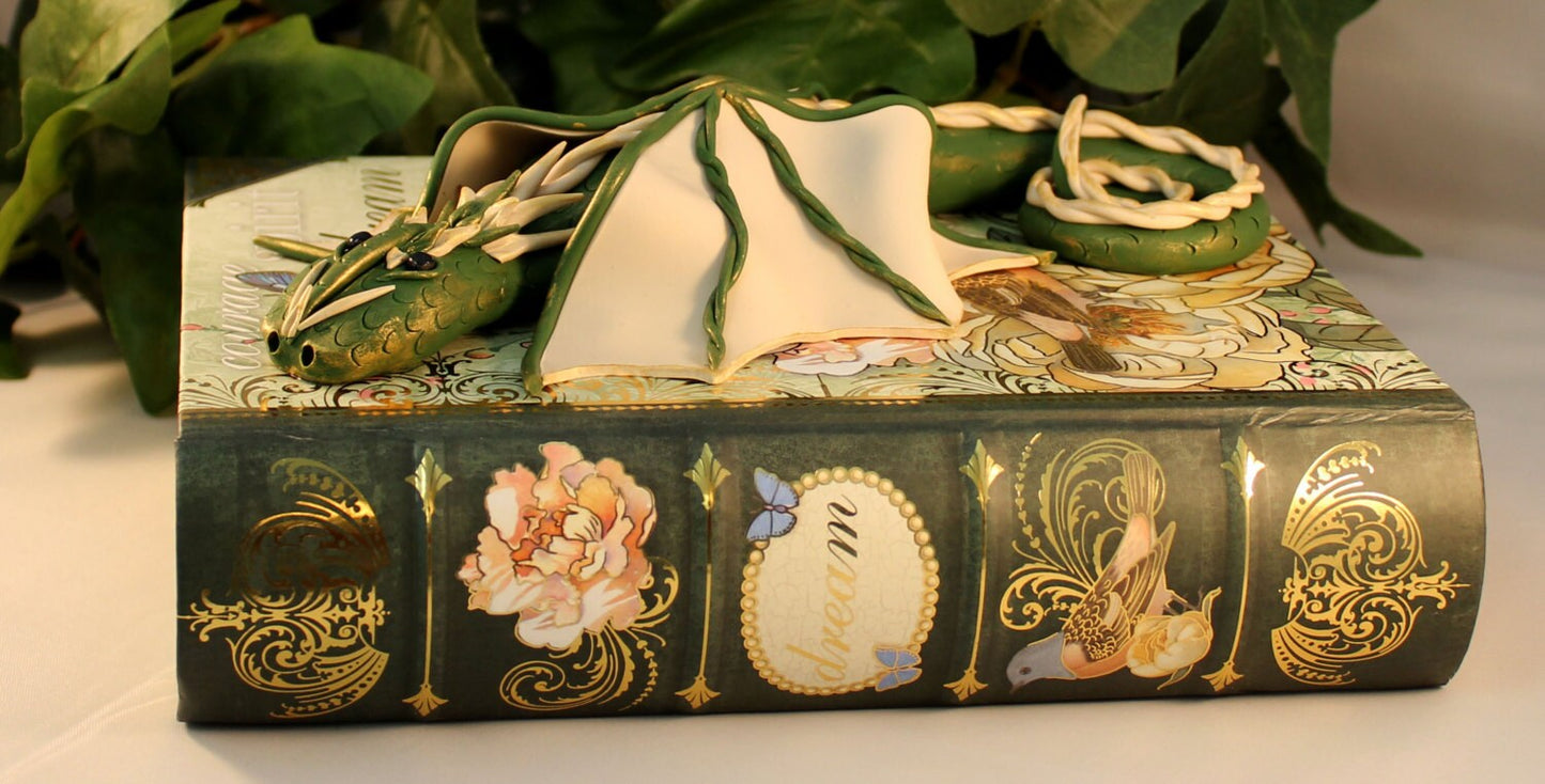 Polymer Clay Green and Beige Dragon Book - 1-034