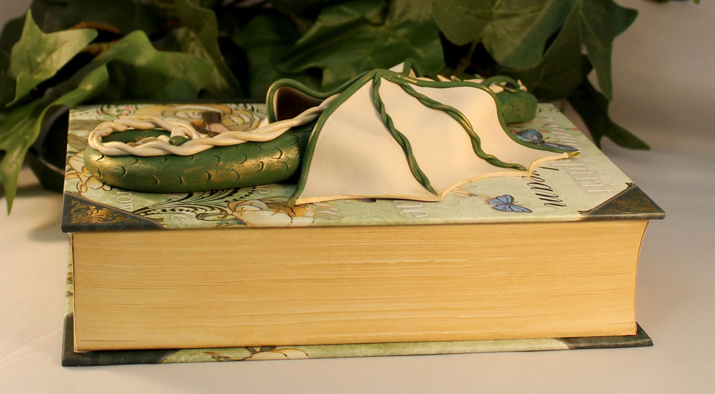 Polymer Clay Green and Beige Dragon Book - 1-034